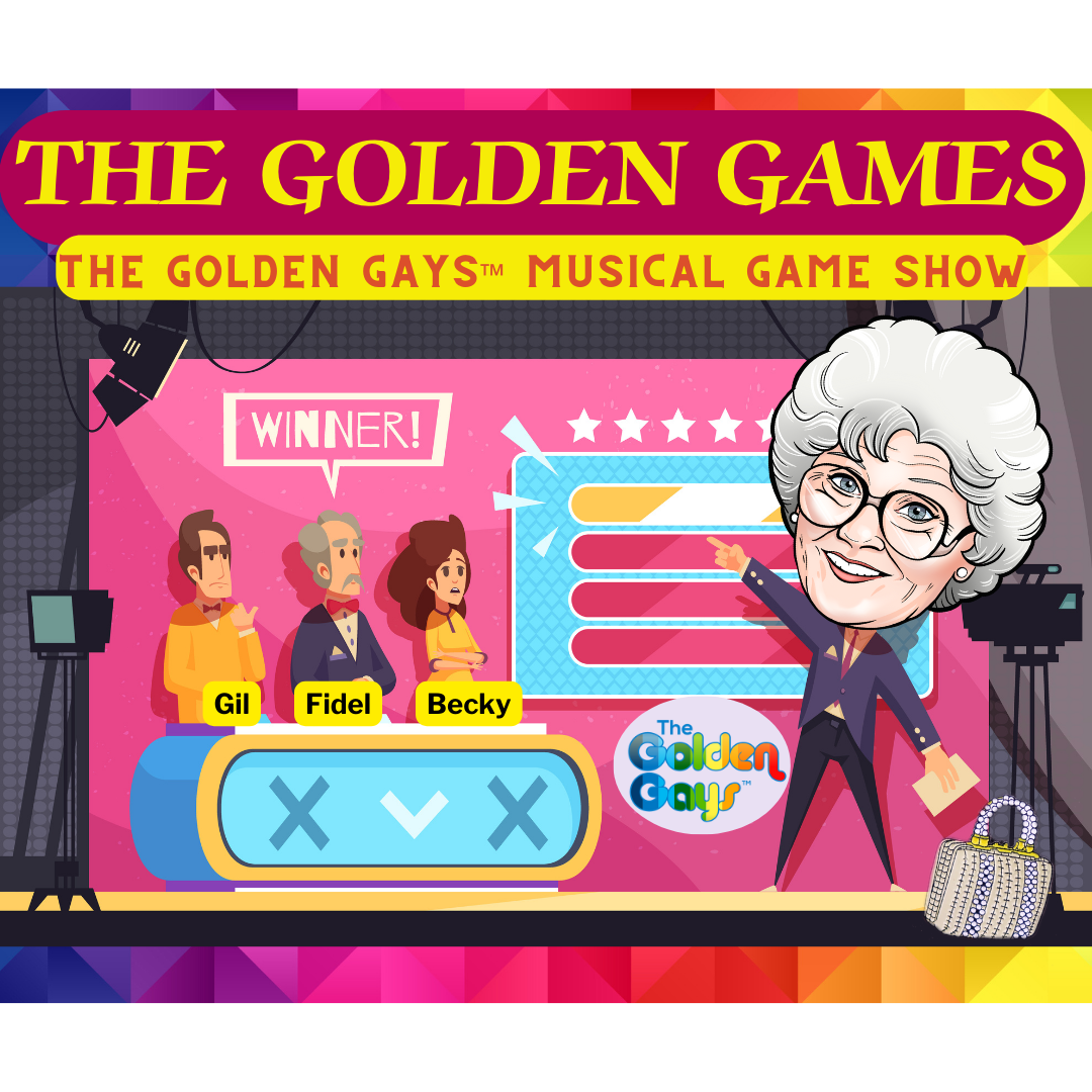 The golden games the golden gays musical game show features a host and contestants on a game show answering questions