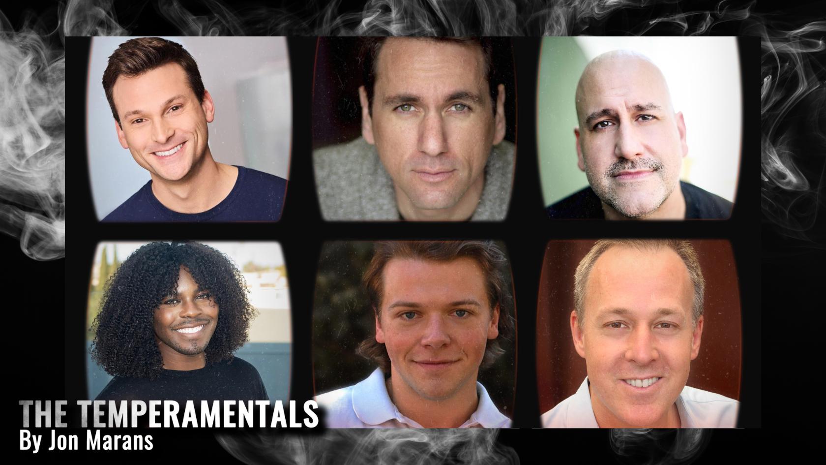Photo features the cast of the temperamentals reading: Starring: Michael Cusimano, John DeCarlo, Berto Fernandez, Denali Joel, Stephen Loftenses, and Andrew Oswald.