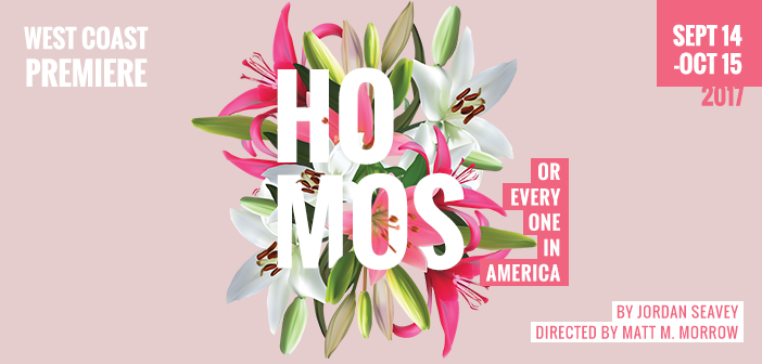 Title Treatment for Homos or Everyone in America, a new play at Diversionary Theatre in San Diego